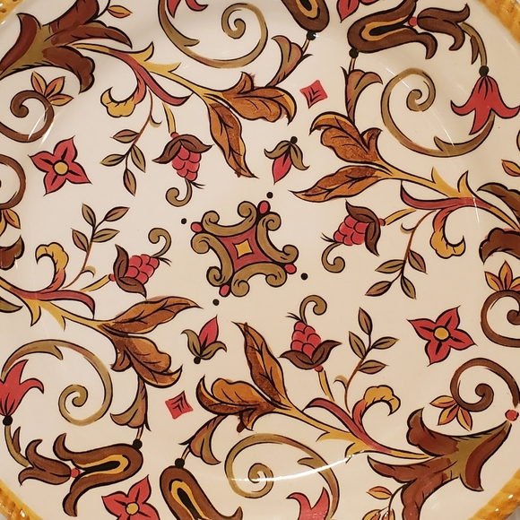 Pier 1 Imports ORALIA Dinner plate 11 5/8" Earthenware Floral Rope Edge Yellow - Picture 3 of 6